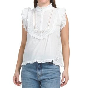 NWT Jason Wu Victorian-Inspired Ruffle Sleeve Lace Trim Woven Blouse Top Size M